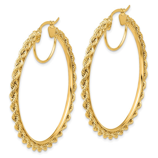 10k Polished and D/C Rope 2.95mm Hoop Earrings