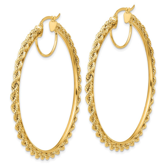 10k Polished and D/C Rope 2.95mm Hoop Earrings