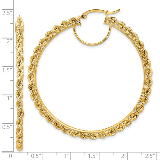 10k Polished and D/C Rope 2.95mm Hoop Earrings