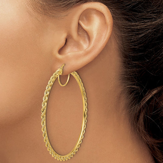 2.95mm Gold Diamond-Cut Rope Hoop Earrings