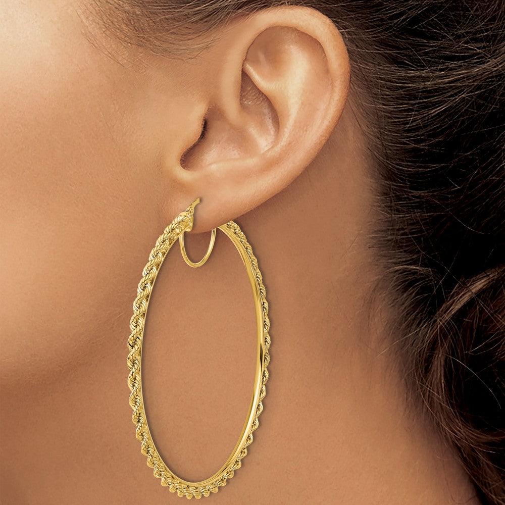 2.95mm Gold Diamond-Cut Rope Hoop Earrings