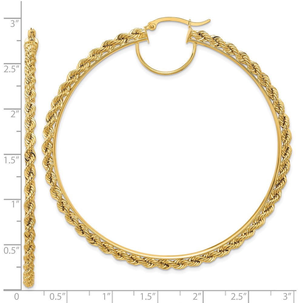 2.95mm Gold Diamond-Cut Rope Hoop Earrings