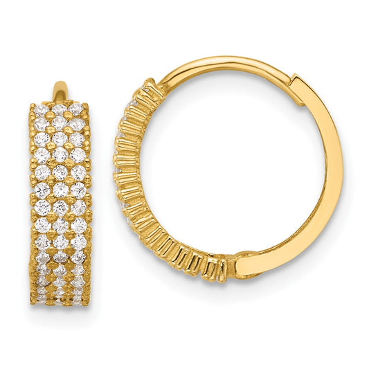 10K Polished 4mm CZ Hinged Hoop Earrings