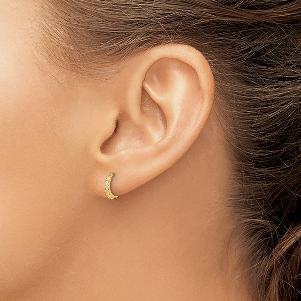 10K Polished 1.5mm CZ Hinged Hoop Earrings