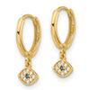10K Polished Clear & Blue CZ Dangle Evil Eye Hinged Hoop Earrings