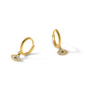 10K Polished Clear & Blue CZ Dangle Evil Eye Hinged Hoop Earrings
