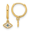 10K Polished Clear & Blue CZ Dangle Evil Eye Hinged Hoop Earrings