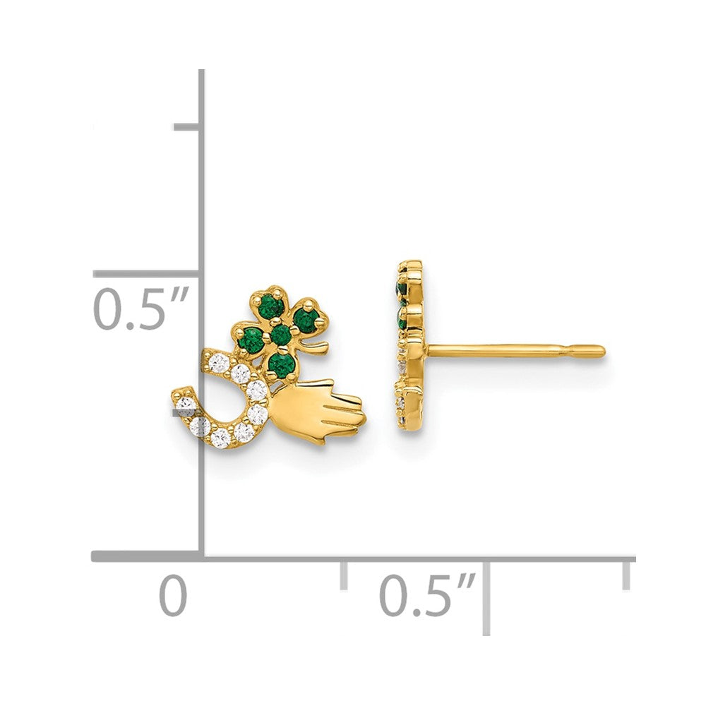 10K Polished Green & Clear CZ Good Luck Post Earrings