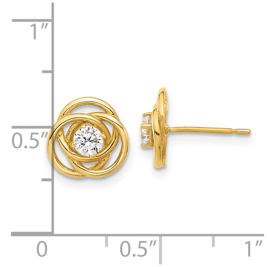 10K Polished Love Knot CZ Post Earrings