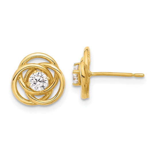 10K Polished Love Knot CZ Post Earrings