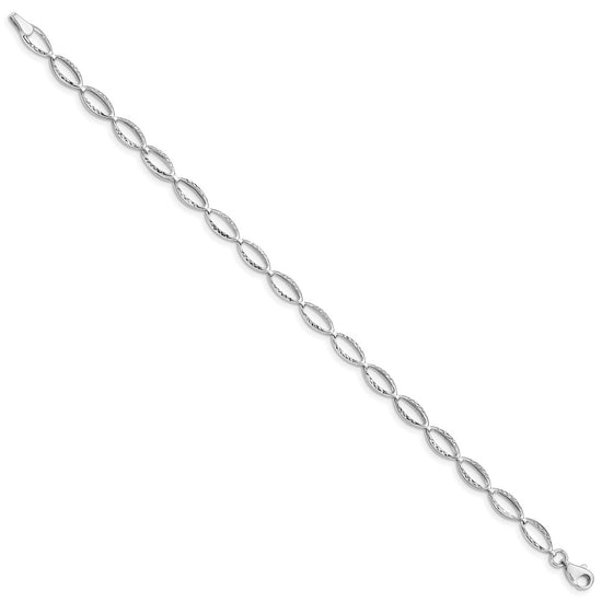 10k White Gold Polished Oval Link Bracelet