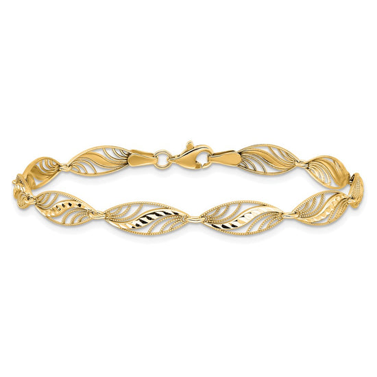 10k Filigree Diamond Cut 7.25 inch Bracelet