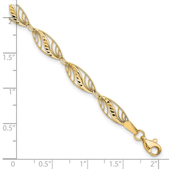10k Filigree Diamond Cut 7.25 inch Bracelet