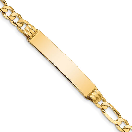 10k Polished Solid Chain/Solid Plate Figaro Link 39x8mm Plate 7 inch ID Bracelet