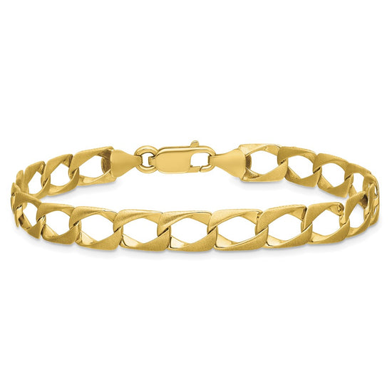 10k 7.4mm Satin and Diamond-cut Fancy Link 8 inch Bracelet
