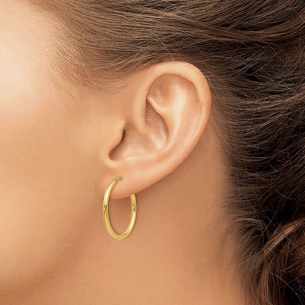 10k Polished Round Endless 2mm Hoop Earrings