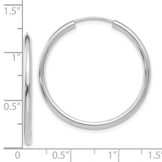 10k White Gold Polished Endless 2mm Hoop Earrings