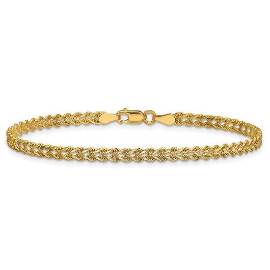 10k 3.0mm Wide Double Strand Rope Bracelet