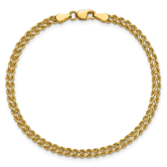 10k 3.0mm Wide Double Strand Rope Bracelet
