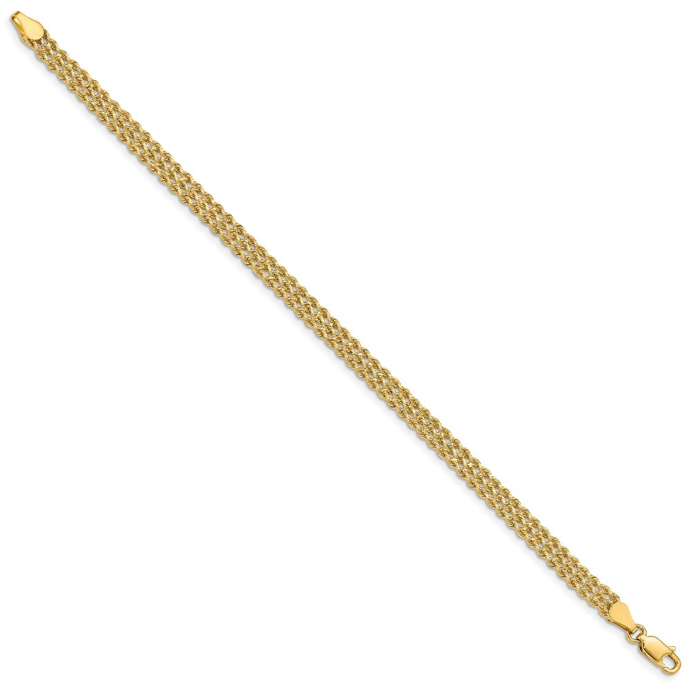 10k 4.5mm Wide Triple Strand Rope 8 inch Bracelet