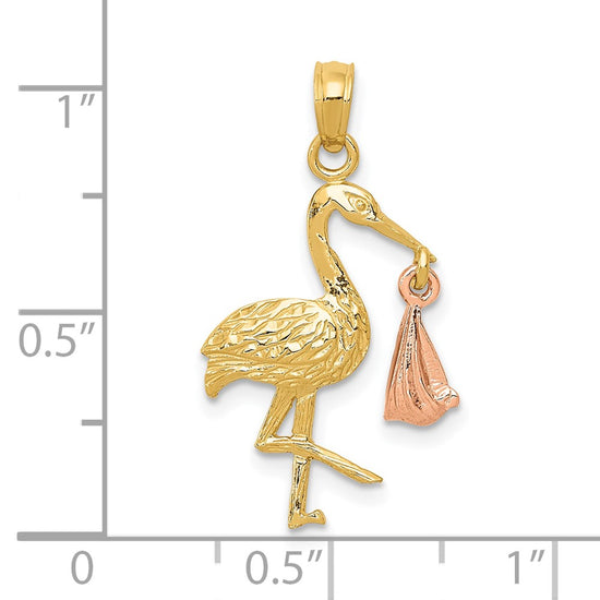 Gold Two-tone Stork with Baby Pendant