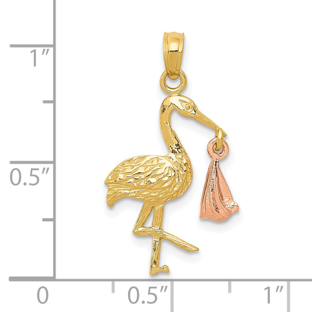 Gold Two-tone Stork with Baby Pendant