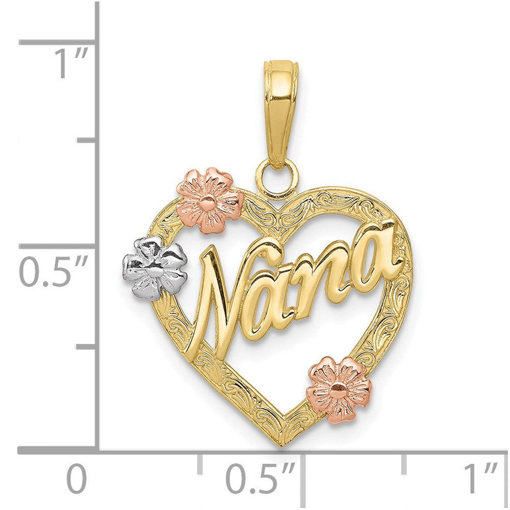 Gold Tri-color NANA Heart with Flowers Pendant