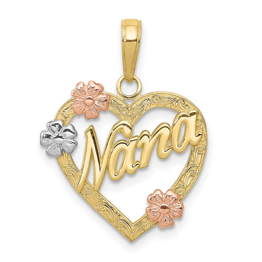 Gold Tri-color NANA Heart with Flowers Pendant