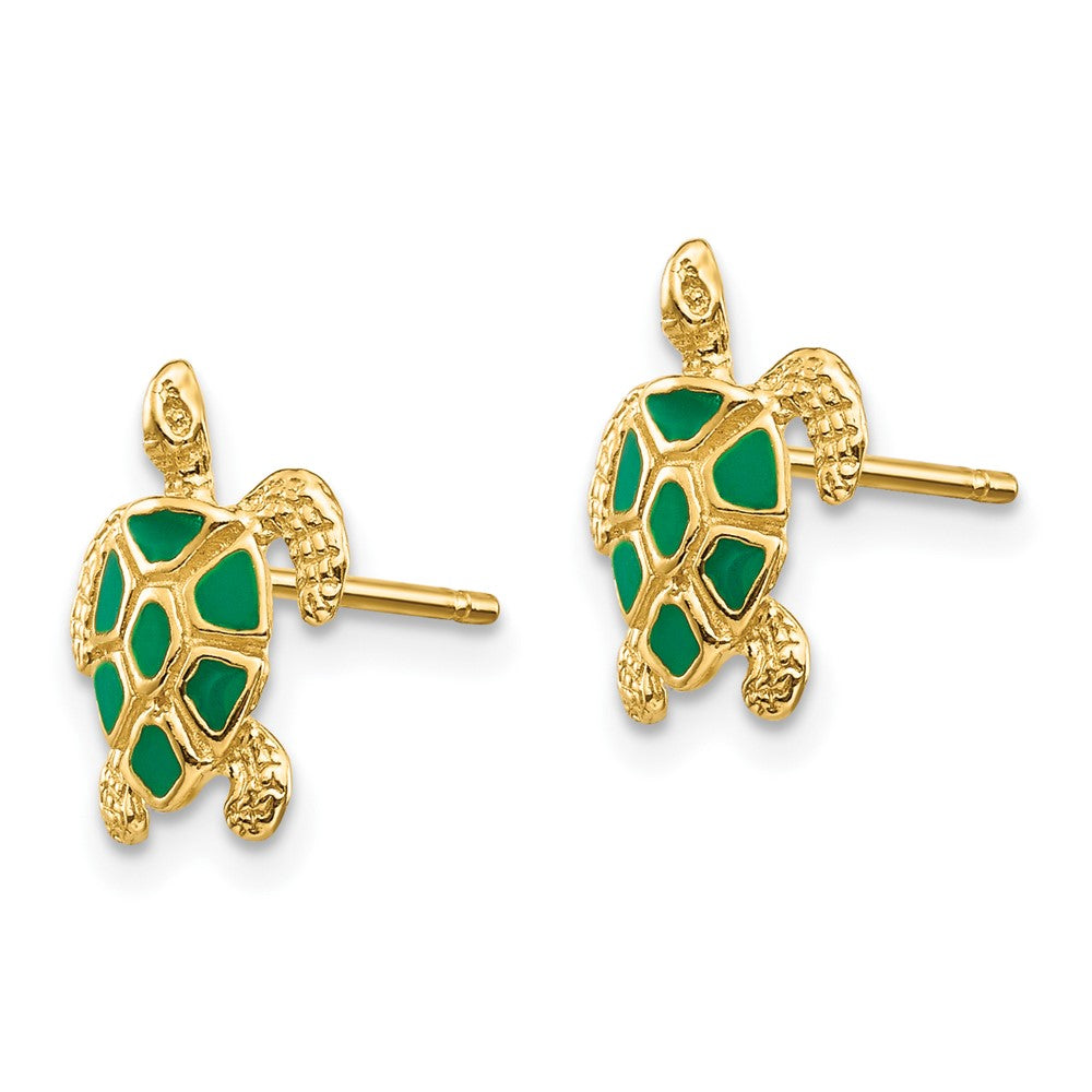 Gold Enameled Turtle Post Earrings
