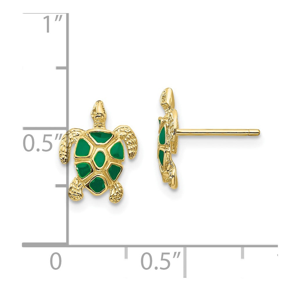 Gold Enameled Turtle Post Earrings
