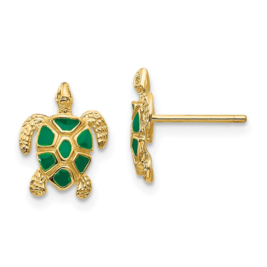 Gold Enameled Turtle Post Earrings