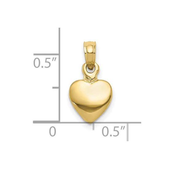 10K Polished Solid 3D Heart Pendant