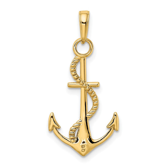 10K Gold Polished Anchor W/Rope Pendant
