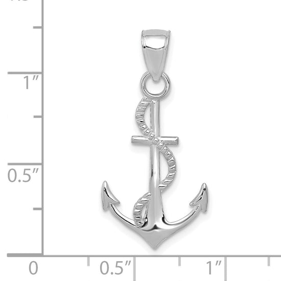 10K White Gold Gold Polished Anchor W/Rope Pendant