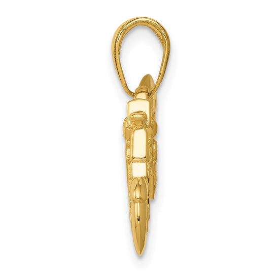 10K Gold Polished Textured 3-D Motorcycle Pendant
