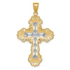 10K & Rhodium Polished & Textured Diamond Pattern Cross Pendant