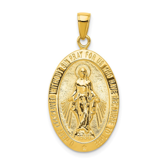 10K Gold Satin and Polished Finish Miraculous Medal Pendant