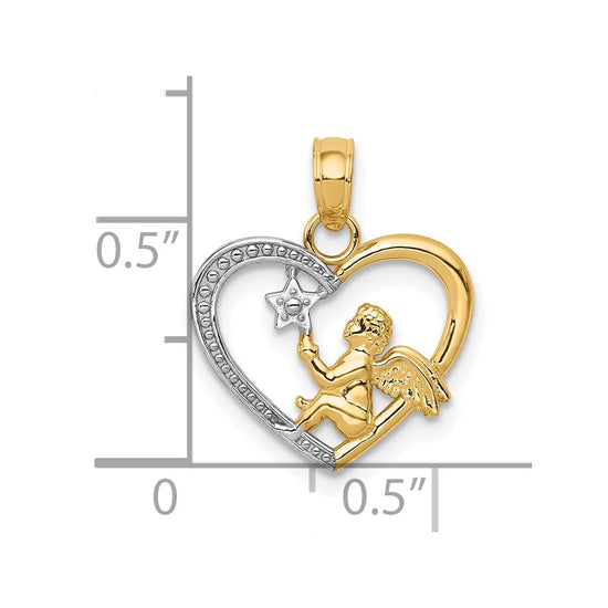10K w/Rhodium Angel in Heart w/ Star Pendant