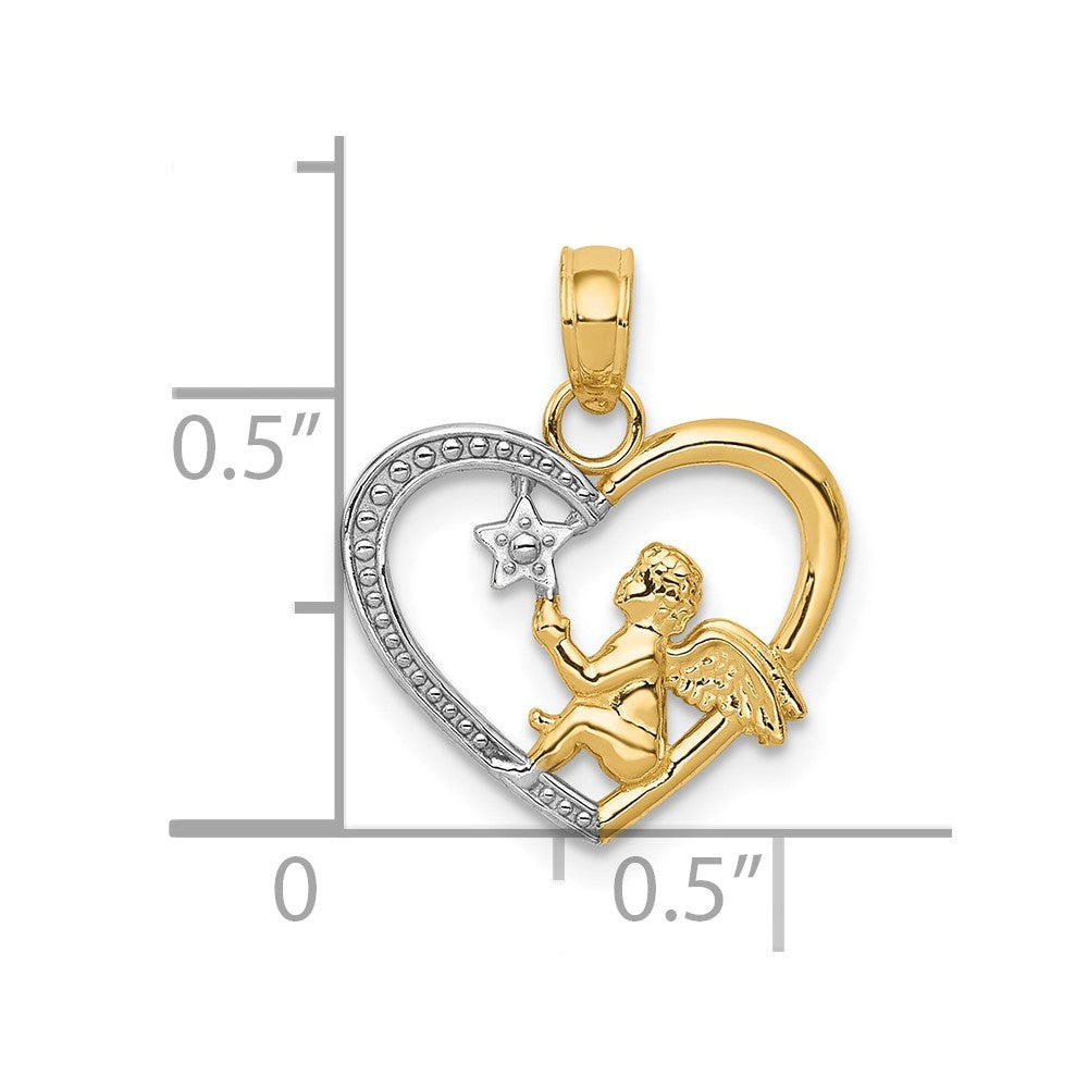 10K w/Rhodium Angel in Heart w/ Star Pendant