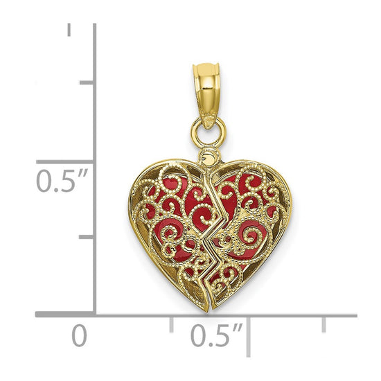 10K 3-D Reversible Heart Opens Charm