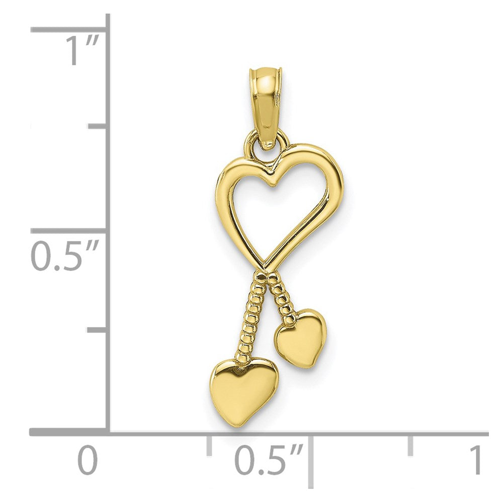 Gold Heart with Double Heart Tassle Pendant
