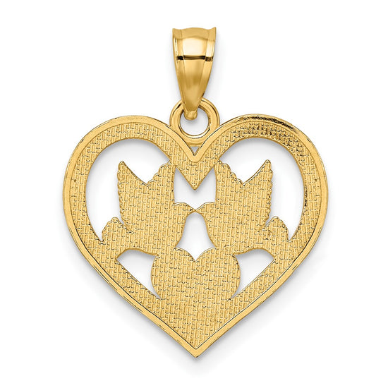 10K Doves In Heart Charm