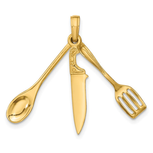Gold 3D Cooking Utensils Pendant