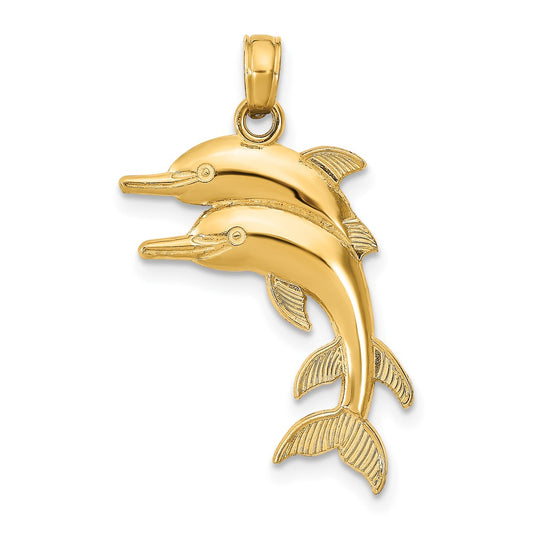 Gold 2D Jumping Dolphins Pendant