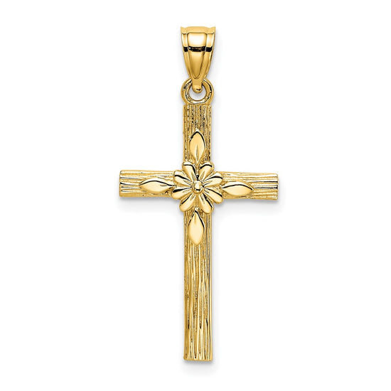 10K Cross w/ Flower Charm