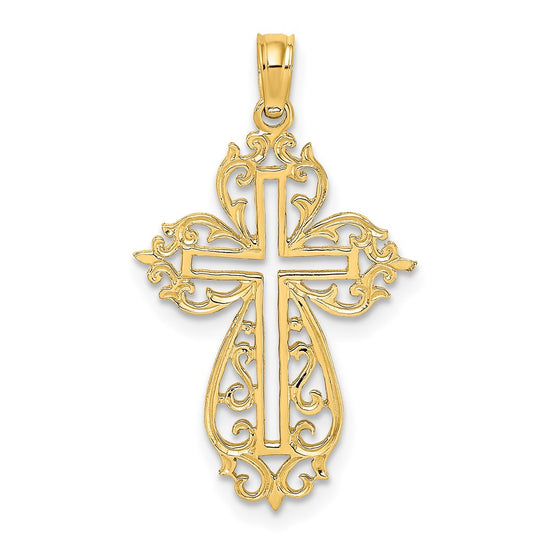 10K Cut-Out Scroll Framed Cross Charm