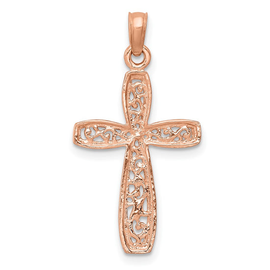 10K Rose w/ White Rhodium Filigree Center Border Cross