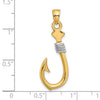 10K w/Rhodium 3-D Fish Hook With Rope Charm