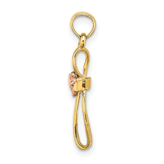 10K Two-Tone Twisted Cross w/ Heart Charm