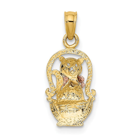 10k Two-Tone Cat with Bow In Basket Charm